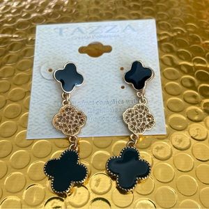 Tazza Clover Black and Gold Drop Earring